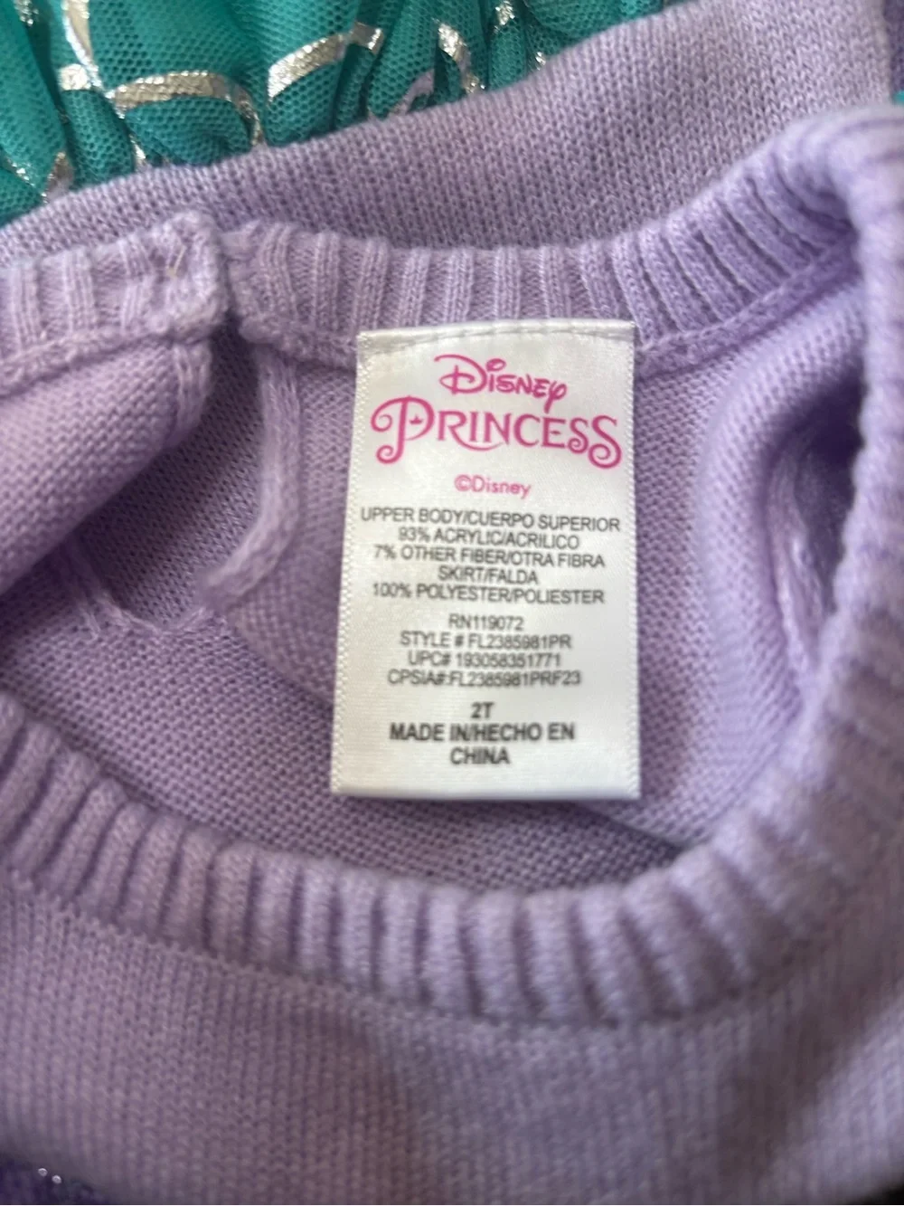 Disney Ariel Mermaid Tulle Dress Toddler Girl size 2T